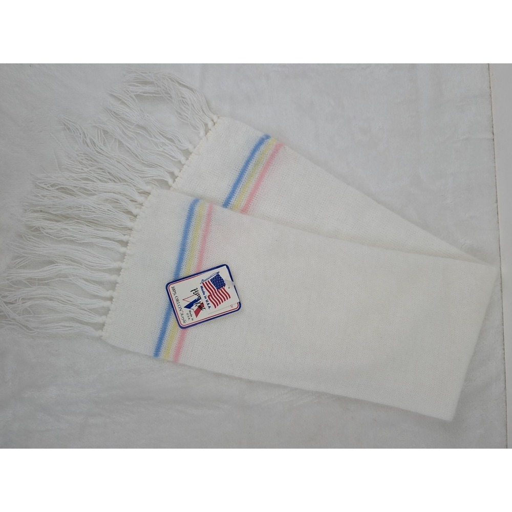 Vintage Pedigree Knit Scarf Baby Girl White Pink Pastel‎ Made In USA Toddler